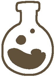  A round white potion bottle with brown contents and a brown outline.
